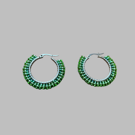 Medium Lime Green Beaded Hoop Earrings