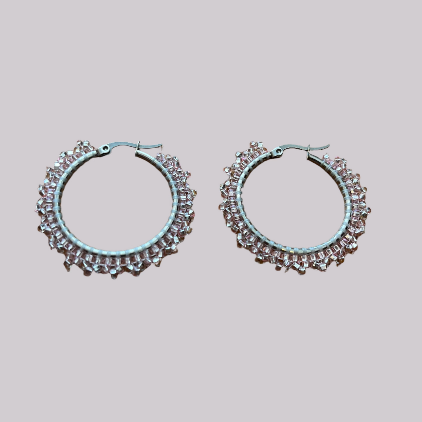 Medium Pink Burst Beaded Hoop Earrings