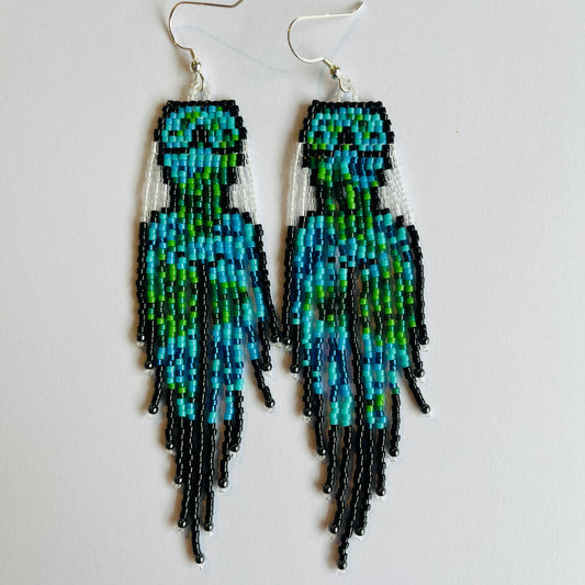 Woman's Body in Blues and Greens Fringe Earrings
