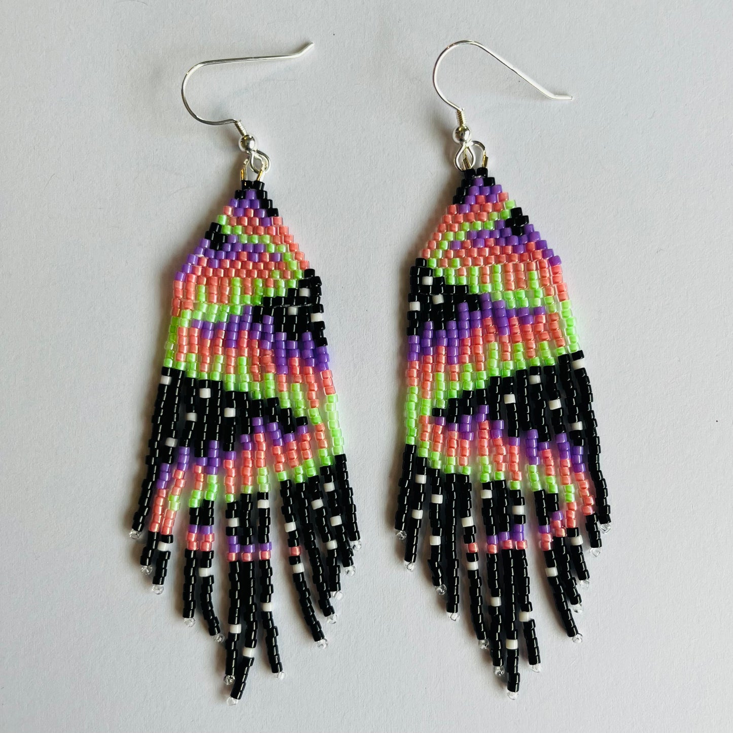 Aurora Borealis Fringe Earrings in Purple and Pink