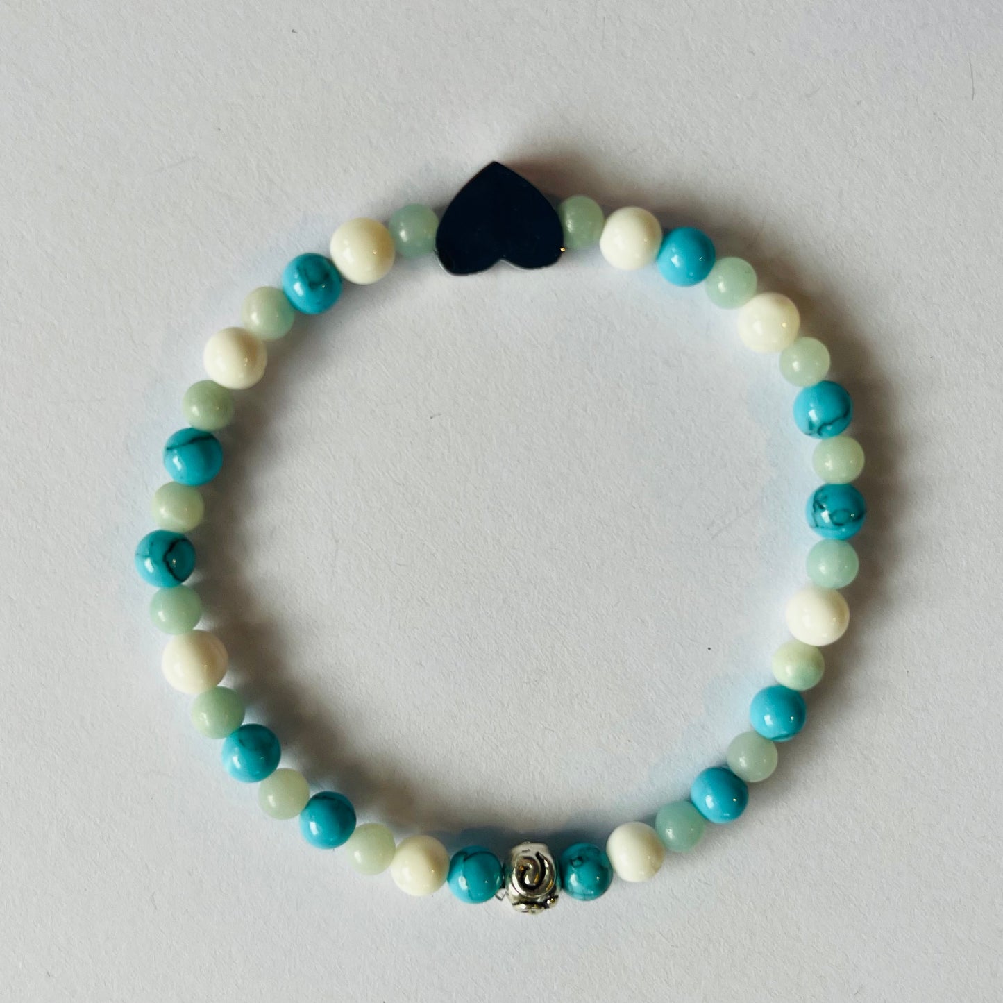 Gemstone Bracelet - Amazonite, Turquoise, Shell, Silver Findings