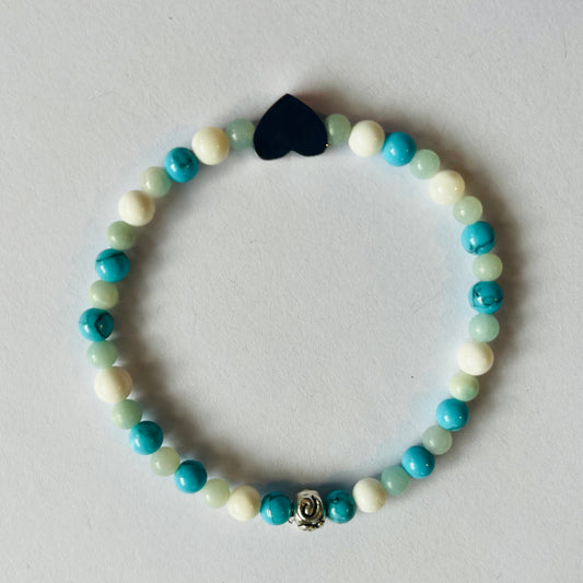 Gemstone Bracelet - Amazonite, Turquoise, Shell, Silver Findings