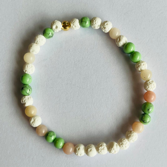 Gemstone Bracelet - Small - Pink Opal, Turquoise, White Lava Stone, Gold Findings