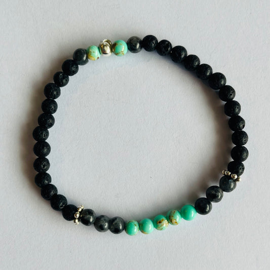 Gemstone Bracelet - Small - Black Labradorite, Turquoise, Shell, Lava Stone
