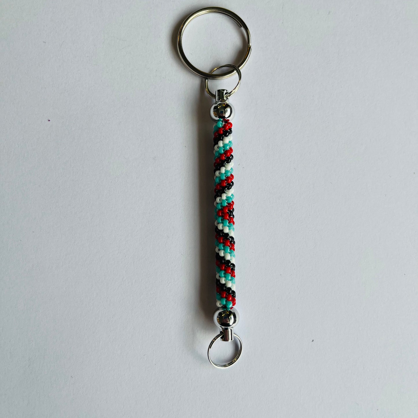 Beaded Key Chain - turquoise, red, white, black