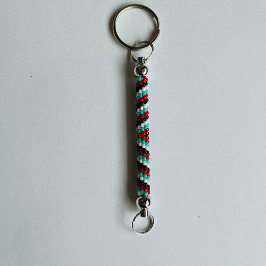 Beaded Key Chain - turquoise, red, white, black