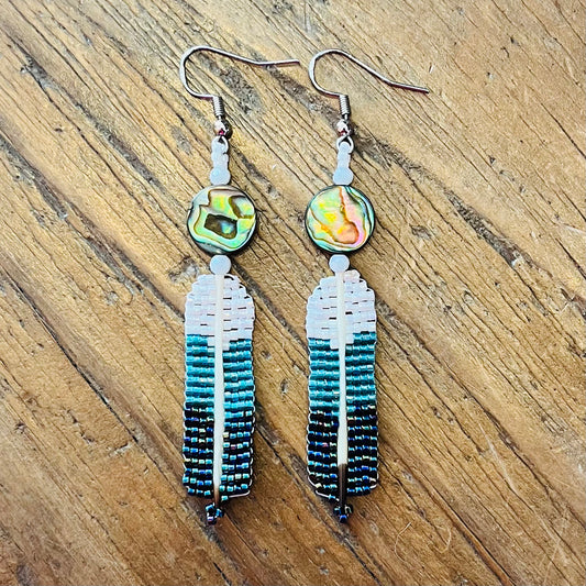 Abalone and Quill Turquoise Drop Earrings