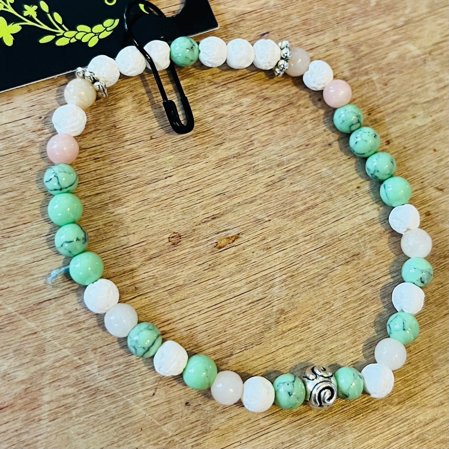 Gemstone Bracelet - Small - Pink Opal, Turquoise, White Lava Stone, Silver Findings