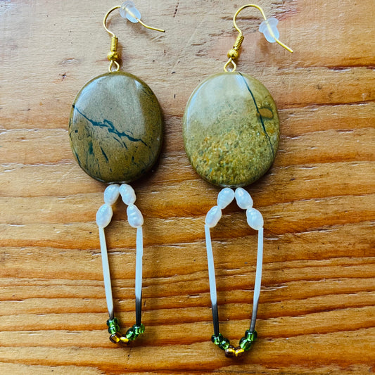 Pearl, Agate and Quill Earrings