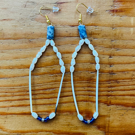 Pearl, Lapis and Quill Earrings