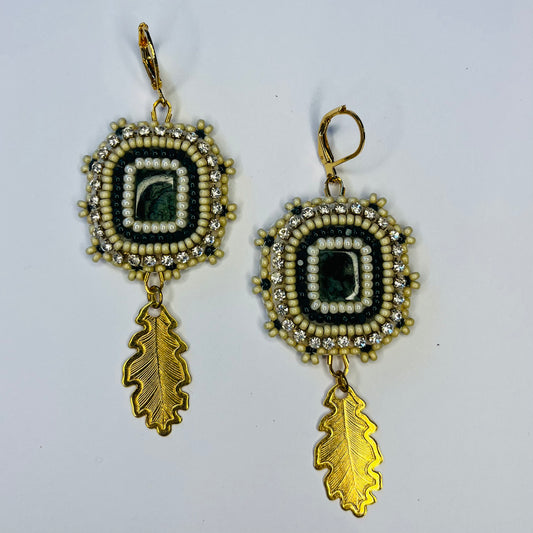 Moss Agate Oak Leaf Earrings