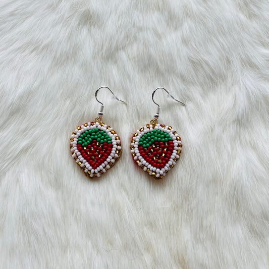 Small Strawberry Flat-Stitch Earrings