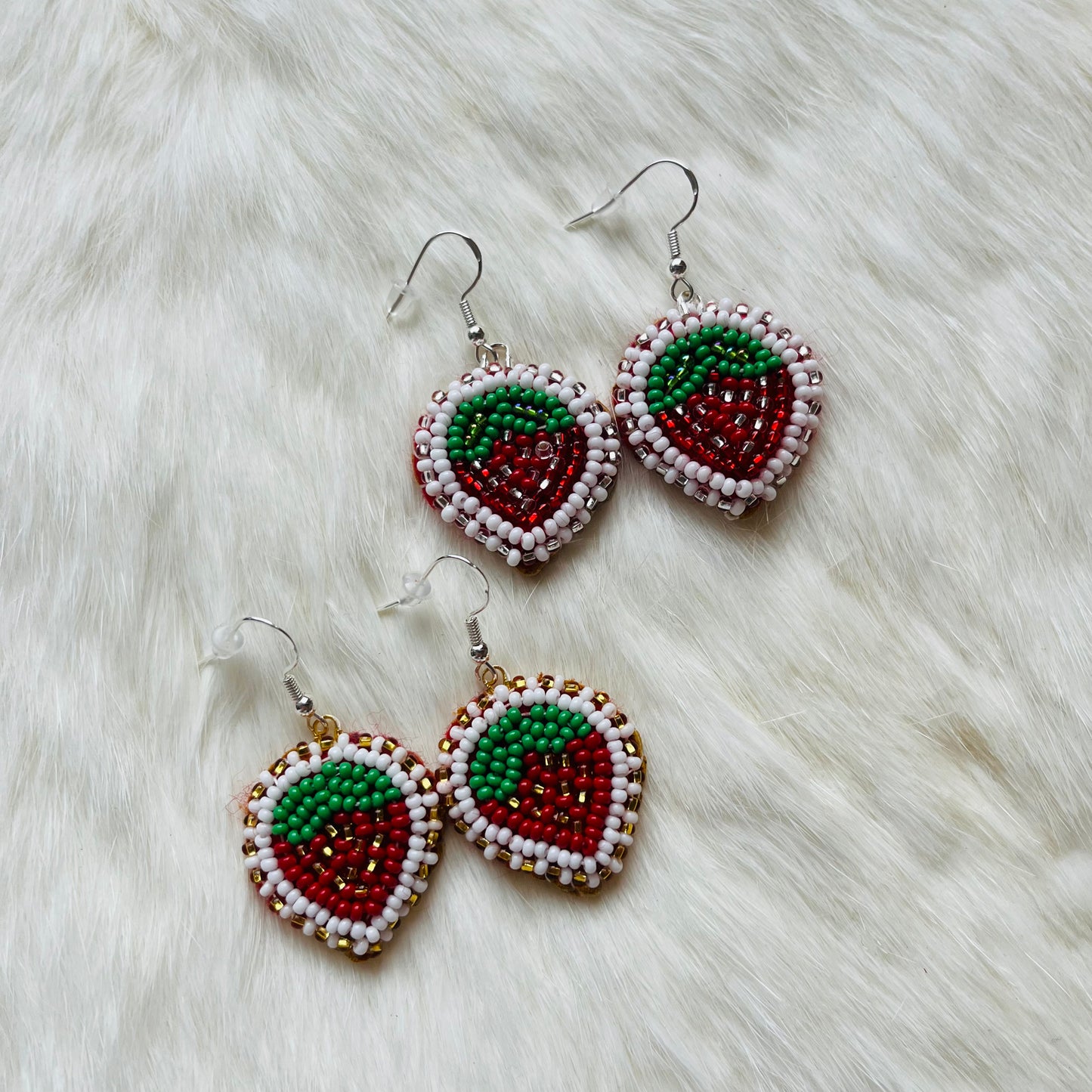 Small Strawberry Flat-Stitch Earrings