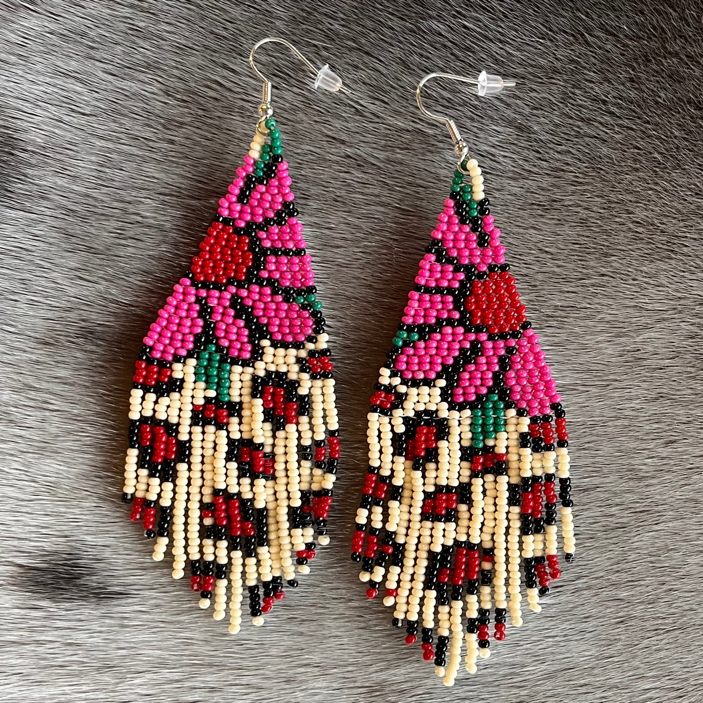Daisy and Animal Print Beaded Earrings