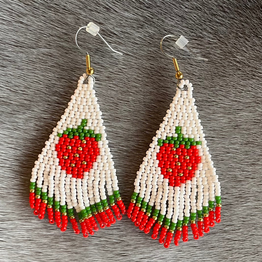 Strawberry Fringe Beaded Earrings