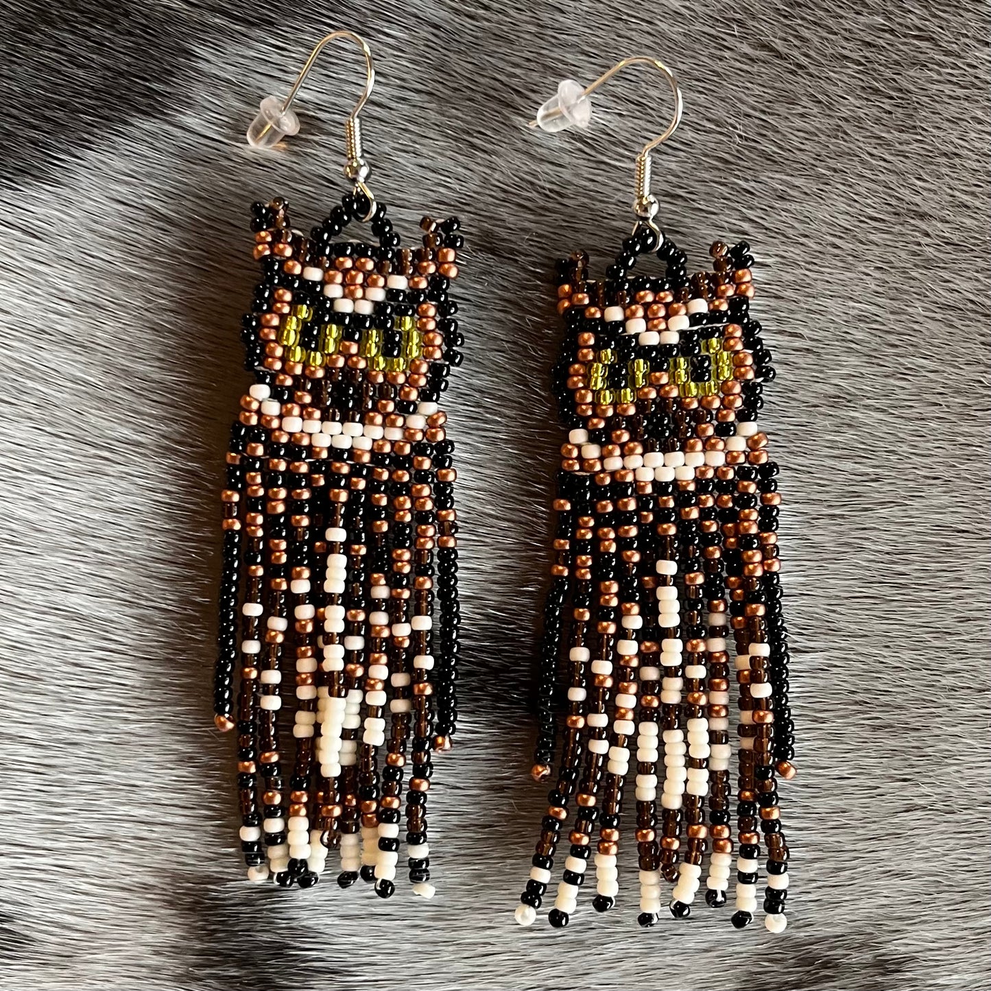 Great Horned Owl Beaded Earrings