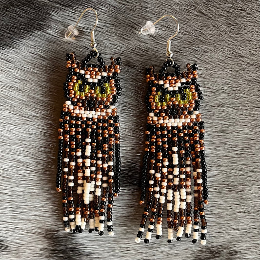 Great Horned Owl Beaded Earrings