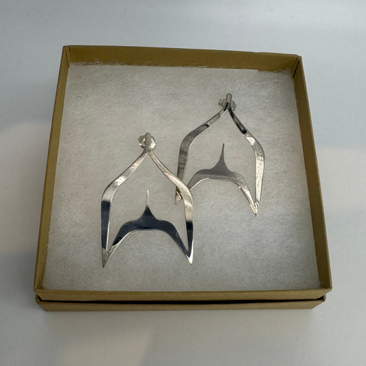 Whale Tale Large Silver "Ecstasy" Earrings- Gina Mae Schubert