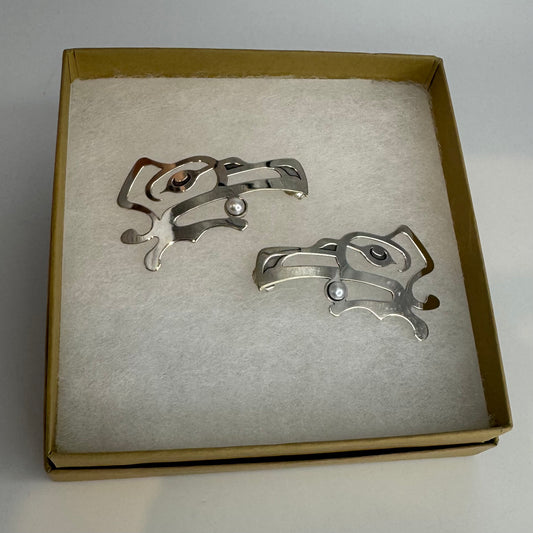 Raven Steals the Light Large Silver Earrings- Gina Mae Schubert