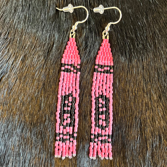 Pink Crayon Beaded Fringe Earrings