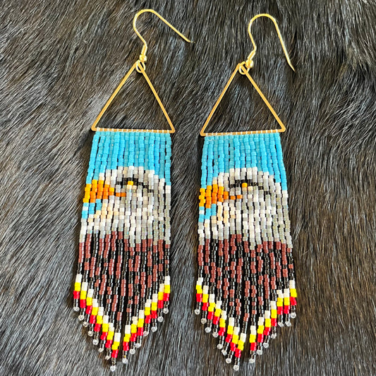 Triangle Hoops with Beaded Eagle Fringe
