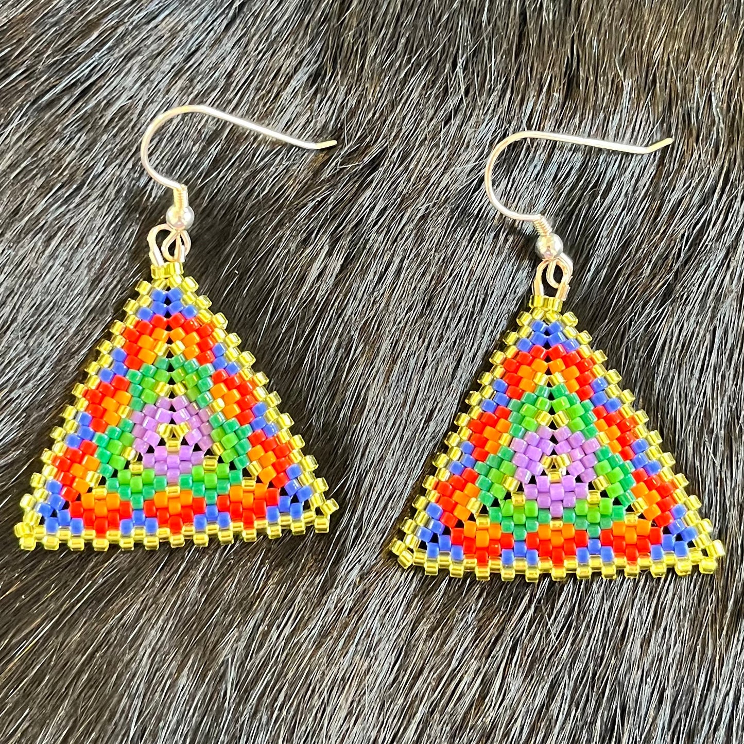 Multi Coloured Geometric Beaded Peyote Earrings