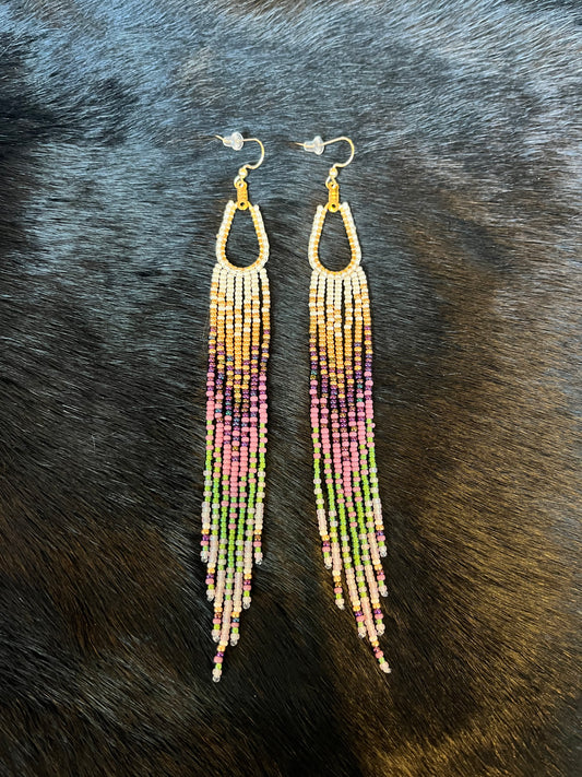 Teardrop Hoops With Beaded Fringe