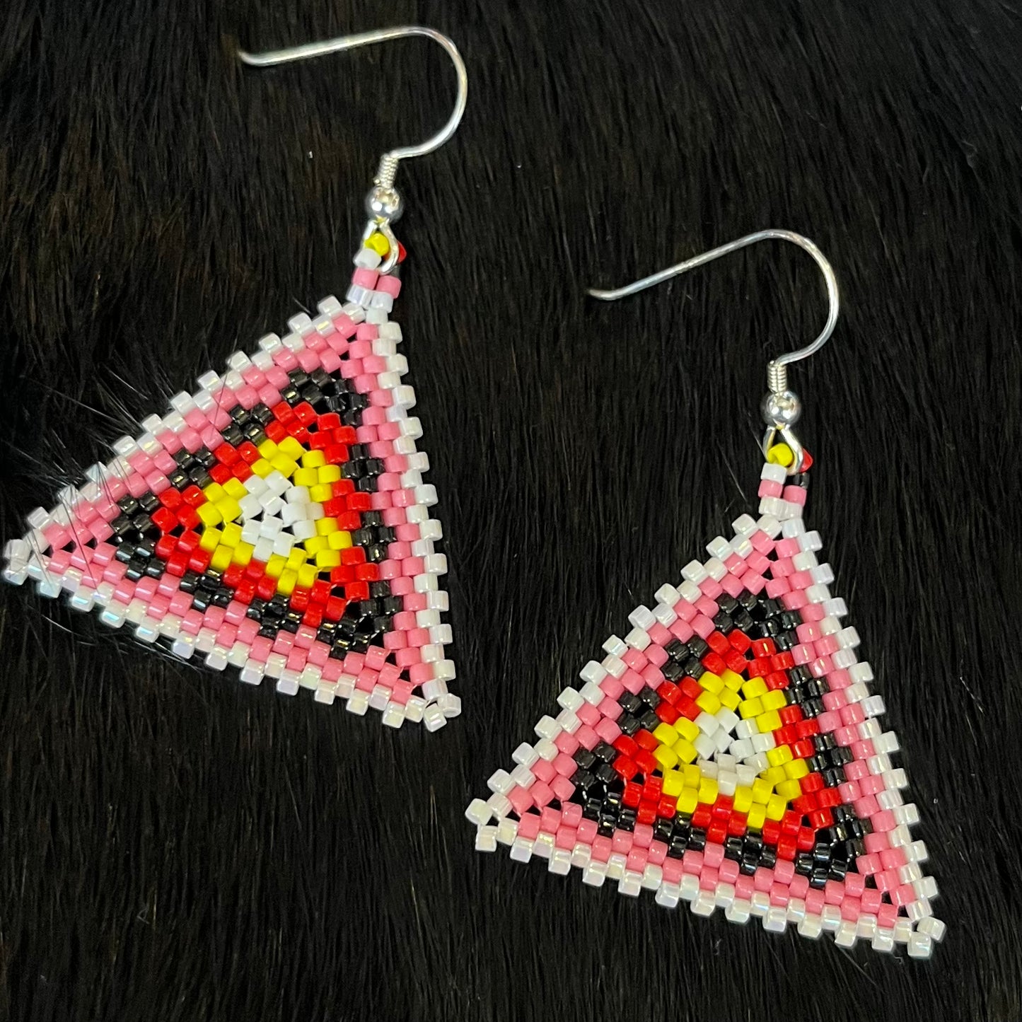 4 Directions Pink Peyote Triangle Earrings