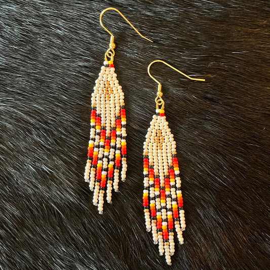Small Ivory Traditional Fringe Beaded Earrings