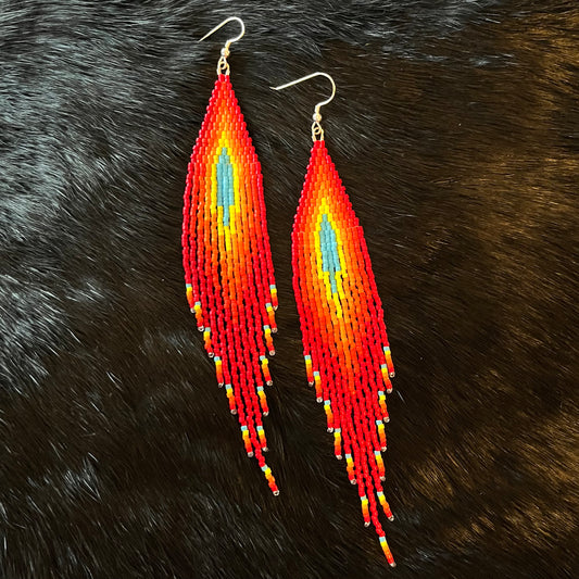 Flame Beaded Fringe Earrings