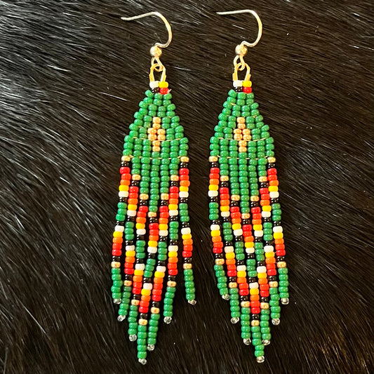 Small Traditional Fringe Earrings Green