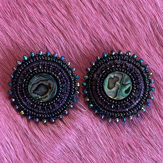 Purple Beaded Flat Stitch Studs