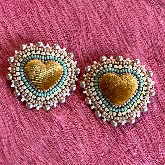 Velvet Mustard Flat Stitch Stud Earrings