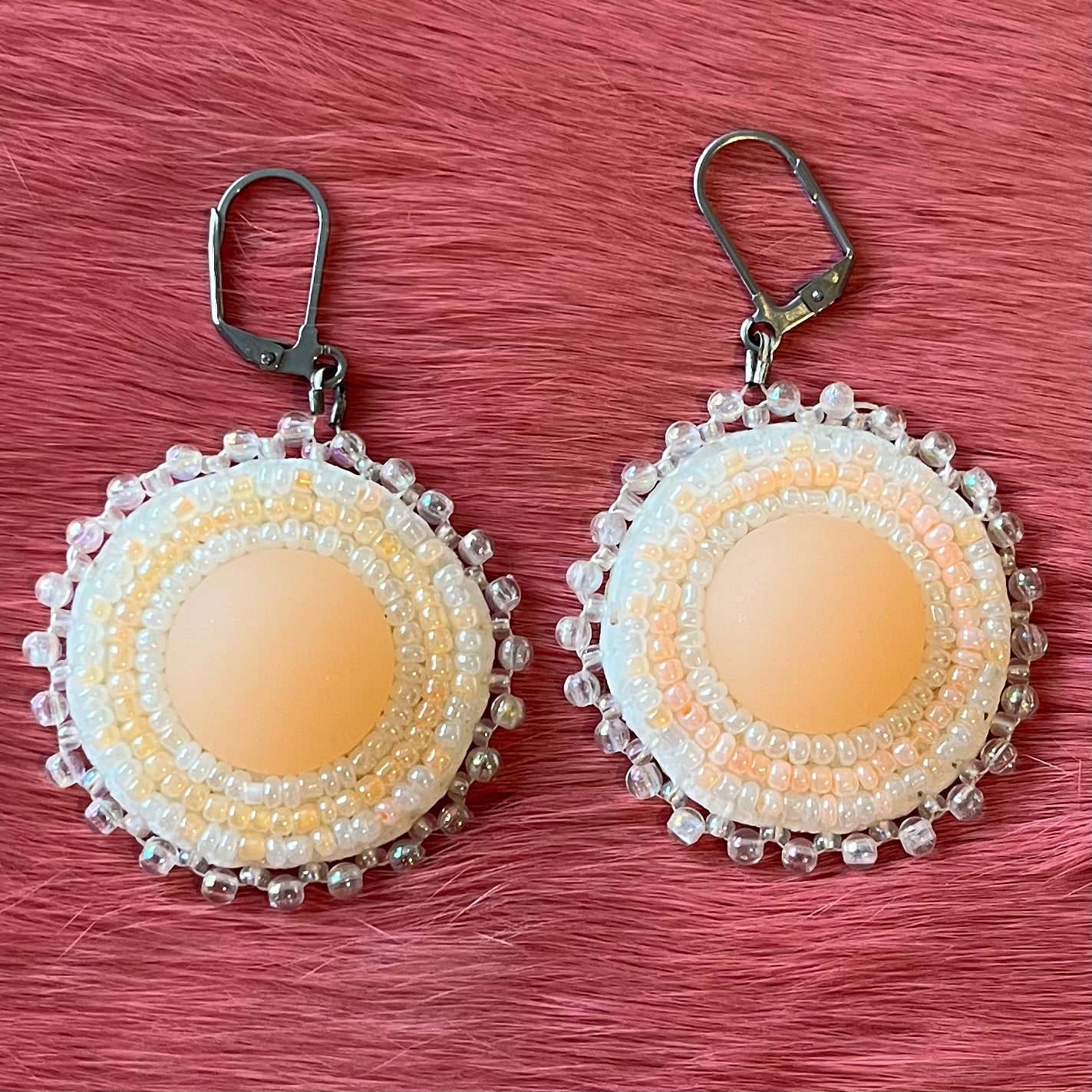 Peach Flat Stitch Beaded Earrings