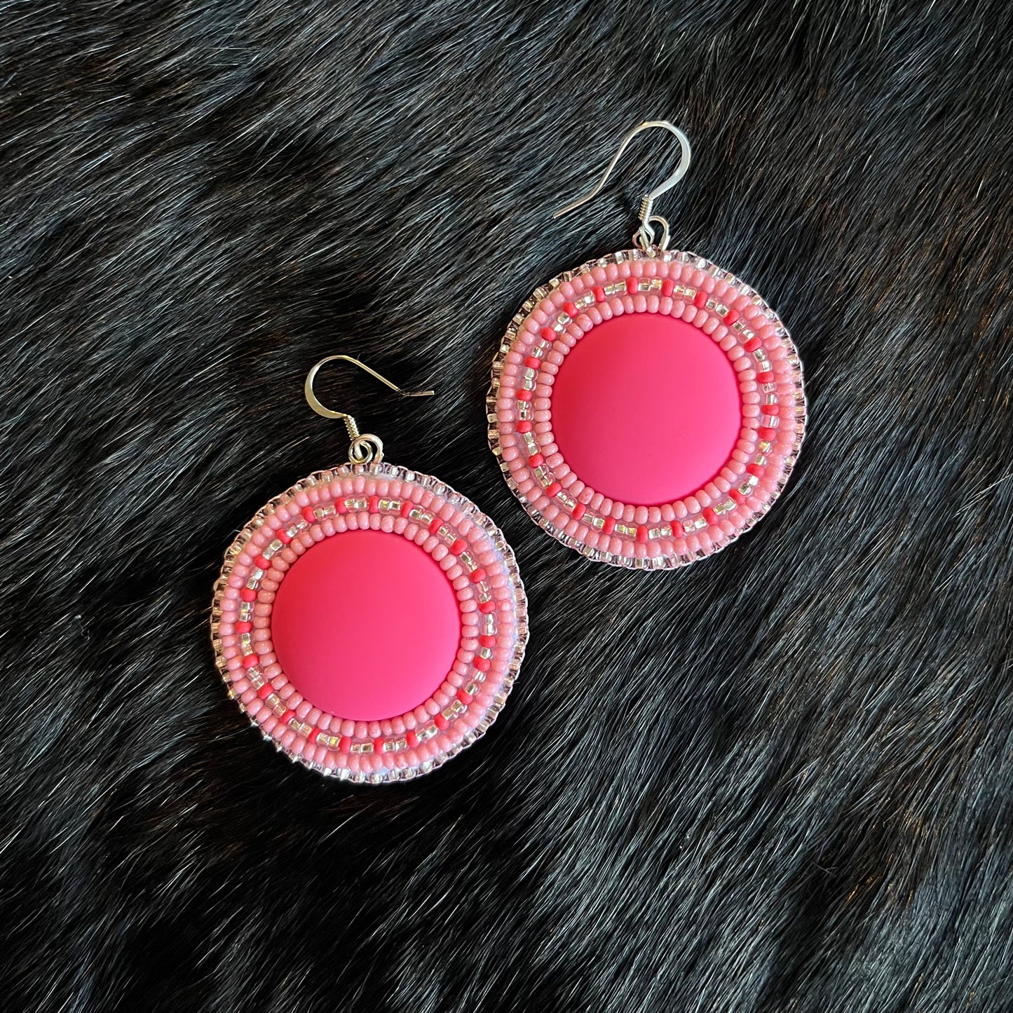 Pink Cabs Flat Stitch Earrings