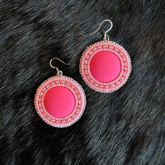 Pink Cabs Flat Stitch Earrings