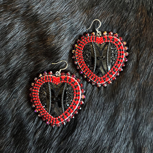 Black And Red Heart Earrings
