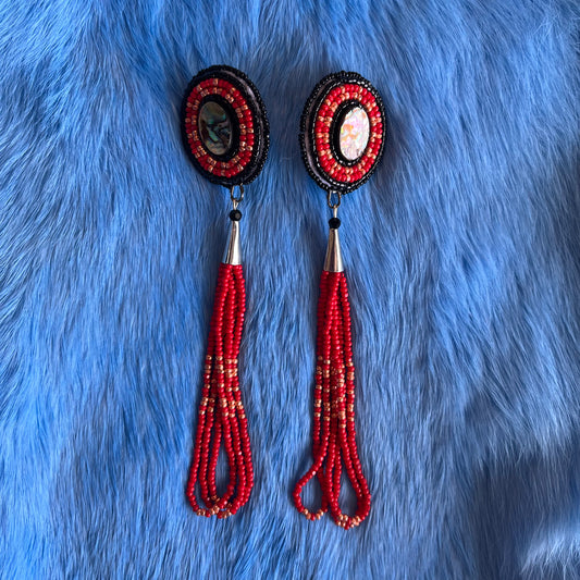 Red & Copper Abalone Dangle Studs