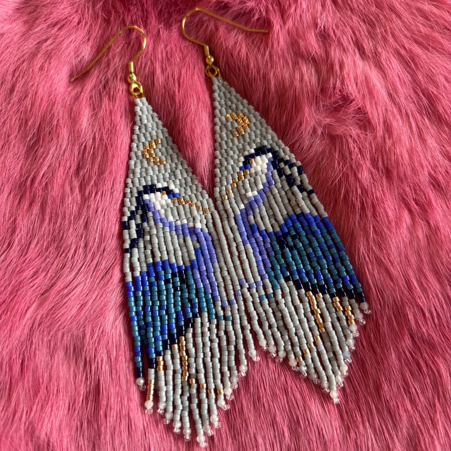 Blue Heron Fringe Earrings