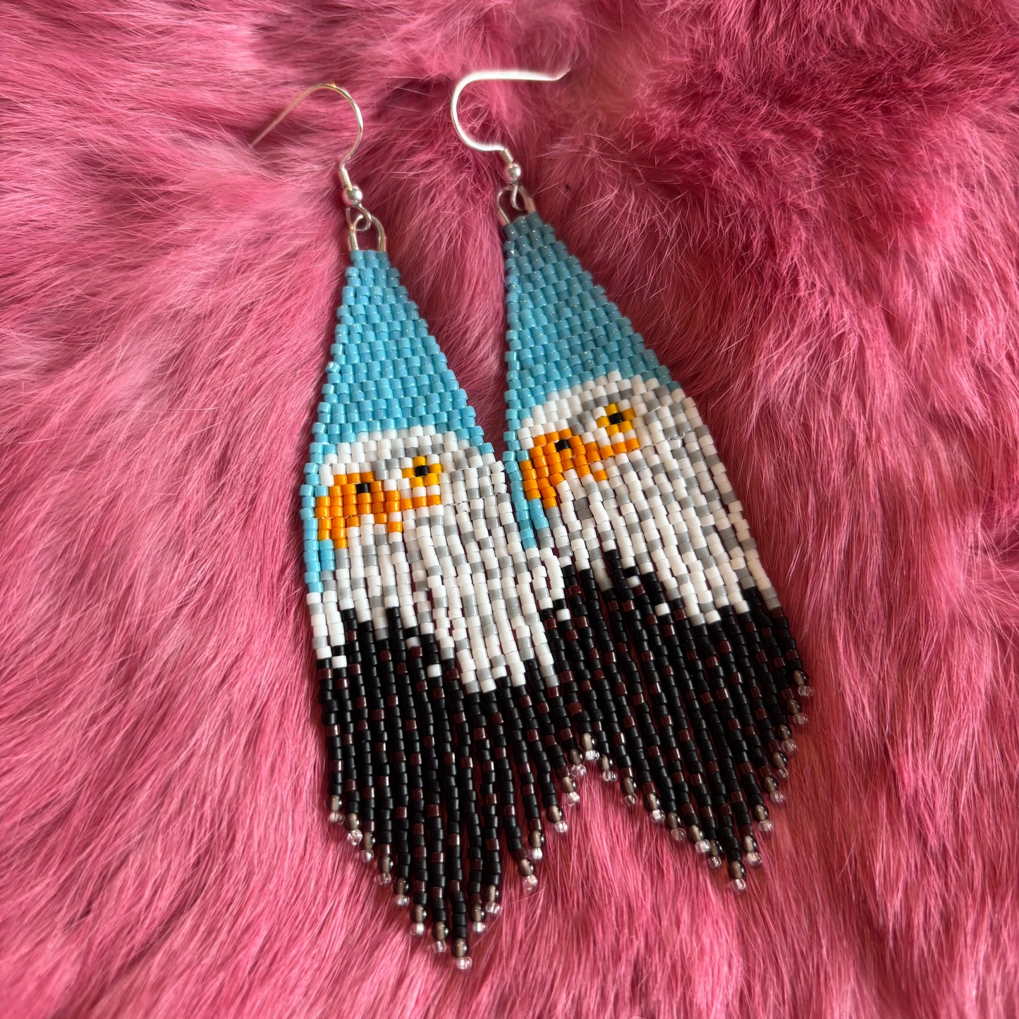 Blue Bald Eagle Fringe Earrings