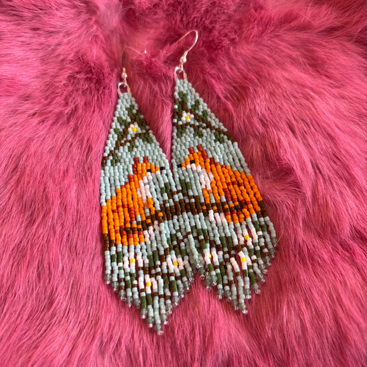 Green Woodland Fox Fringe Earrings