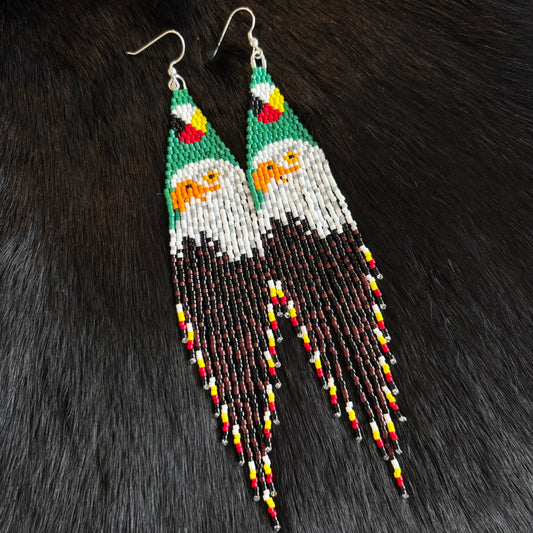 Green Medicine Eagle Fringe Earrings