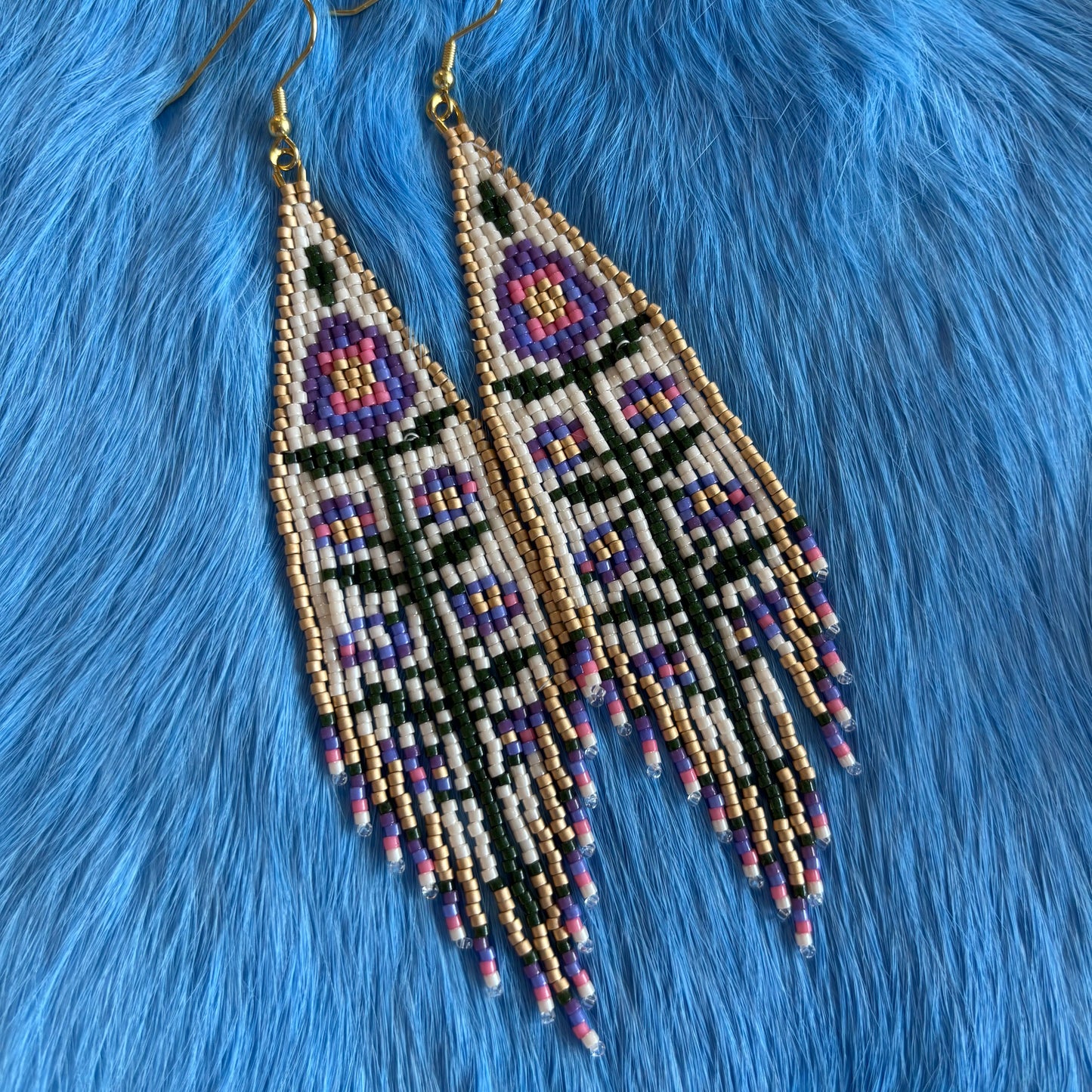 Purple Bohemian Floral Fringe Earrings