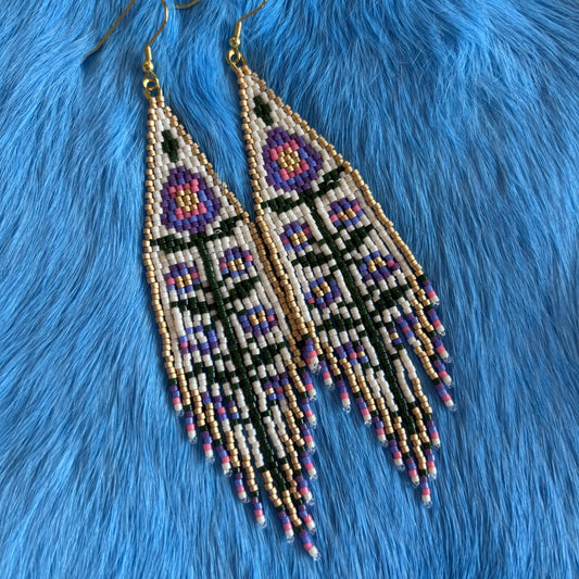 Purple Bohemian Floral Fringe Earrings