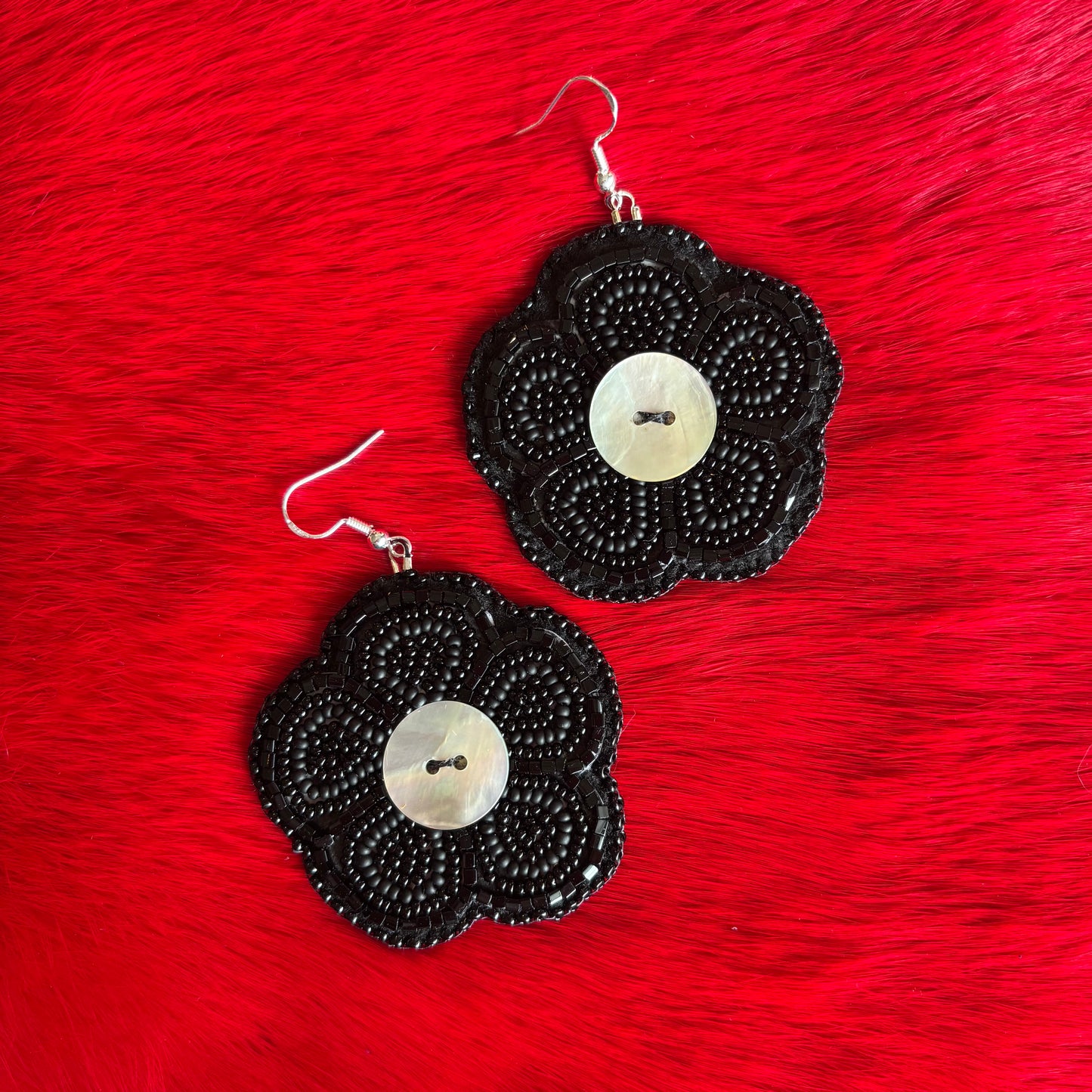 Black Floral Flat Stitch Earrings