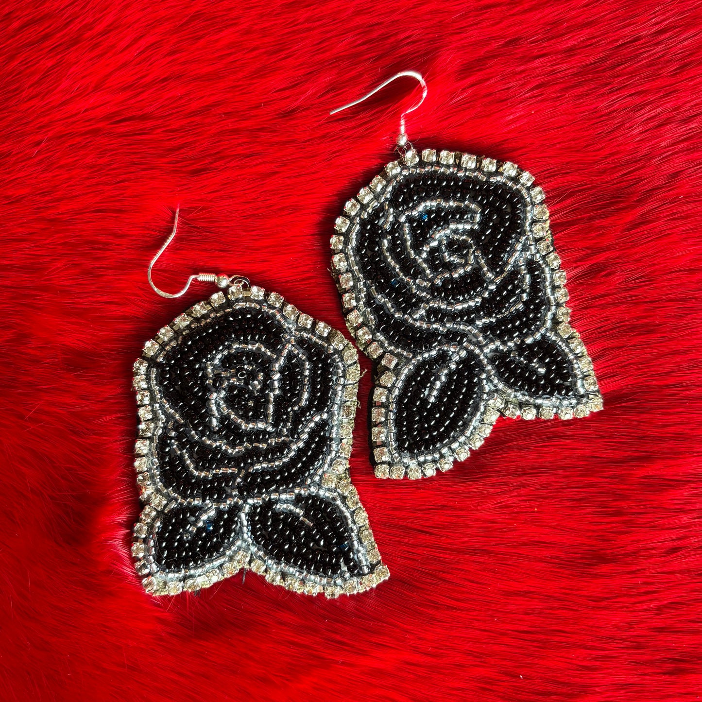 Black Rose Flat Stitch Earrings