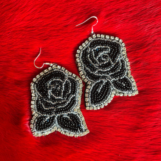 Black Rose Flat Stitch Earrings
