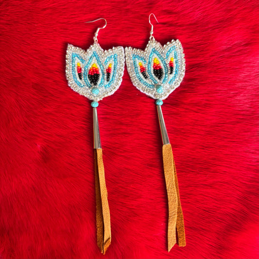 Floral Flat Stitch Drop Earrings