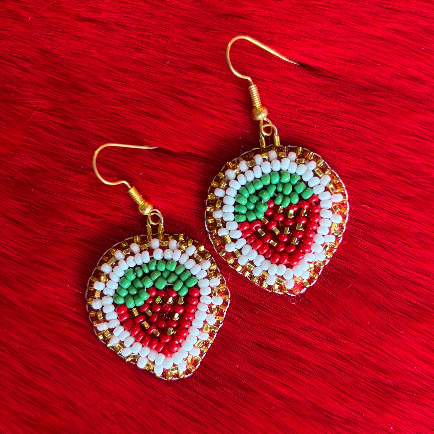 Small Strawberry Flat Stitch Earrings