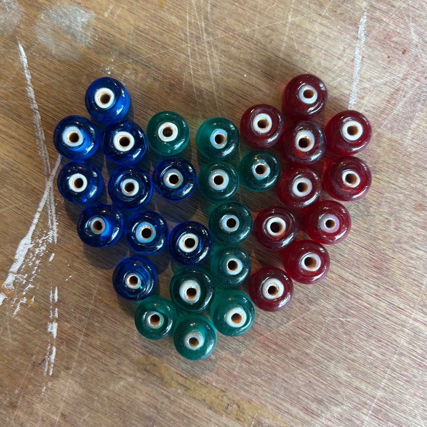 Red White Heart Beads